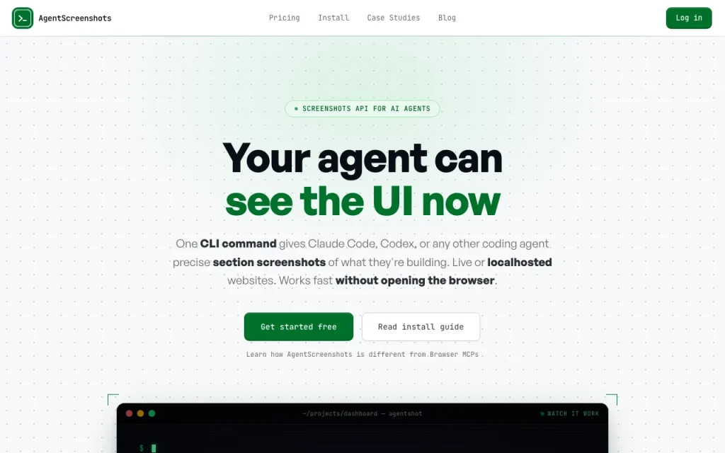 AgentScreenshots page d'accueil — capture d'écran de l'outil d'IA programmation, Oct 2, 2026