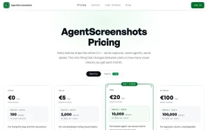 AgentScreenshots pricing page with plans and prices — screenshot of the coding AI tool, 2026-10-02