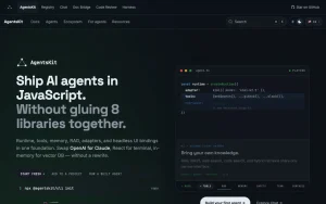 AgentsKit.js homepage — screenshot of the coding AI tool, 2026-10-02