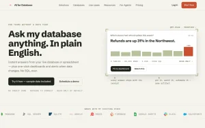 AI for Database homepage page homepage screenshot, productivity & writing AI tool
