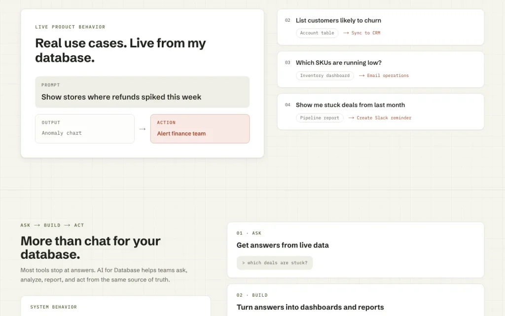 AI for Database homepage — screenshot of the productivity & writing AI tool, Oct 1, 2026