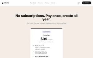 AIArtist pricing page with plans and prices — screenshot of the video AI tool, 2026-10-02