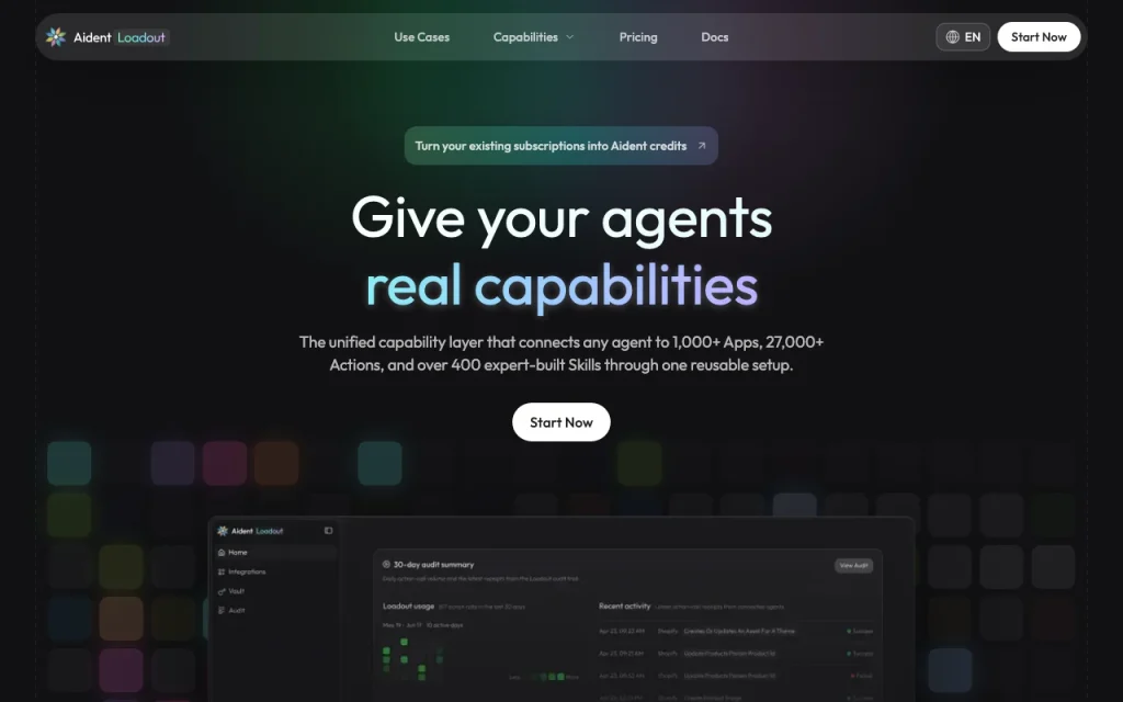 Aident Loadout (Aident AI) homepage — screenshot of the productivity & writing AI tool, Oct 2, 2026
