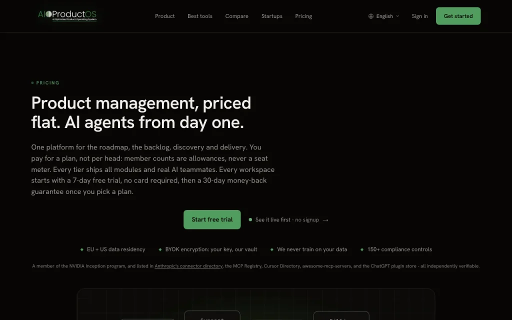 AIOProductOS pricing page with plans and prices — screenshot of the productivity & writing AI tool, Oct 1, 2026