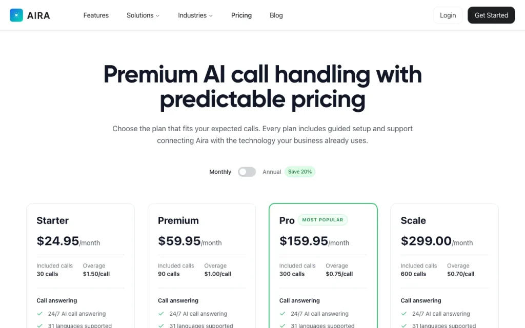 Aira pricing page with plans and prices — screenshot of the productivity & writing AI tool, Oct 2, 2026