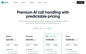 Aira pricing page with plans and prices — screenshot of the productivity & writing AI tool, 2026-10-02