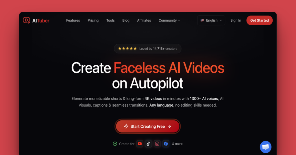 AITuber homepage screenshot, video AI tool