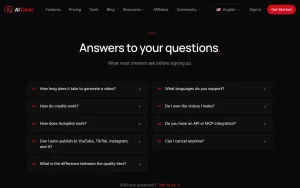 AITuber FAQ page — screenshot of the video AI tool, 2026-10-01