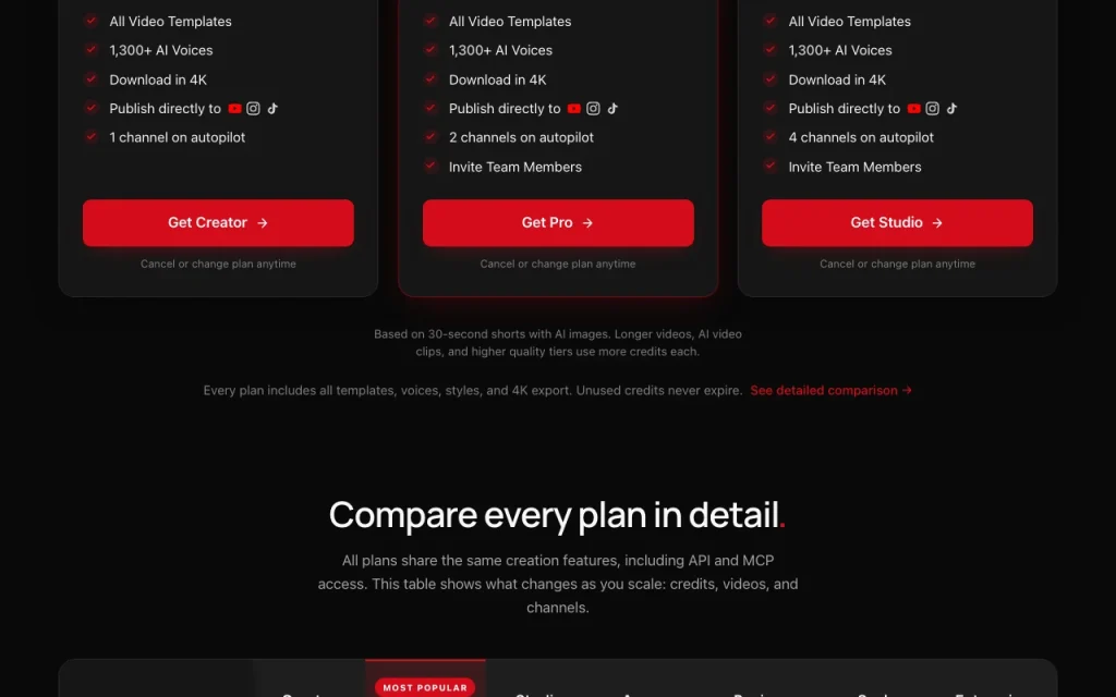 AITuber pricing page with plans and prices — screenshot of the video AI tool, Oct 1, 2026