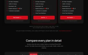 AITuber pricing page with plans and prices — screenshot of the video AI tool, 2026-10-01