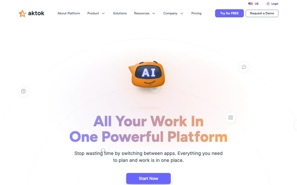 Aktok homepage screenshot, productivity & writing AI tool