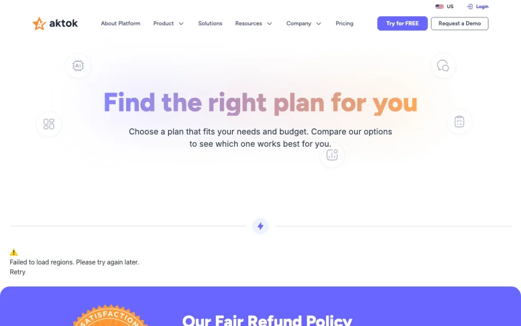 Aktok pricing page with plans and prices — screenshot of the productivity & writing AI tool, Oct 2, 2026