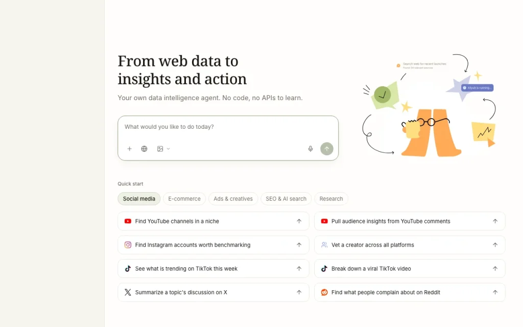 AllyHub página principal — captura de pantalla de la herramienta de IA investigación y búsqueda, Oct 1, 2026