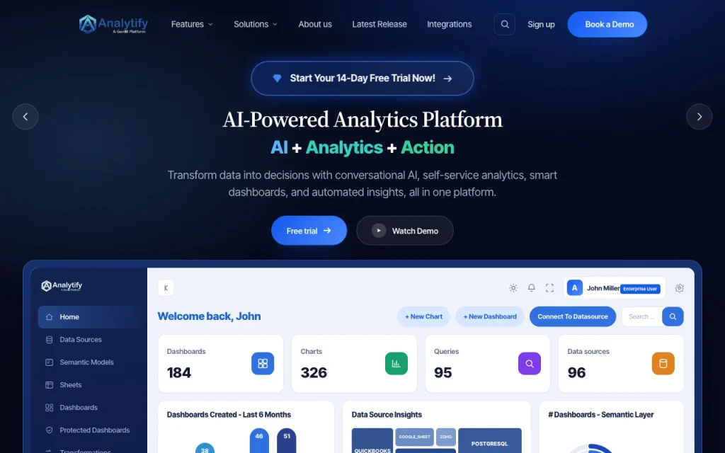 Capture d'écran de la page d'accueil de Analytify, outil d'IA recherche