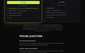 Animater pricing page with plans and prices — screenshot of the video AI tool, 2026-10-01