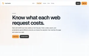 AnyCrawler pricing page with plans and prices — screenshot of the coding AI tool, 2026-10-01