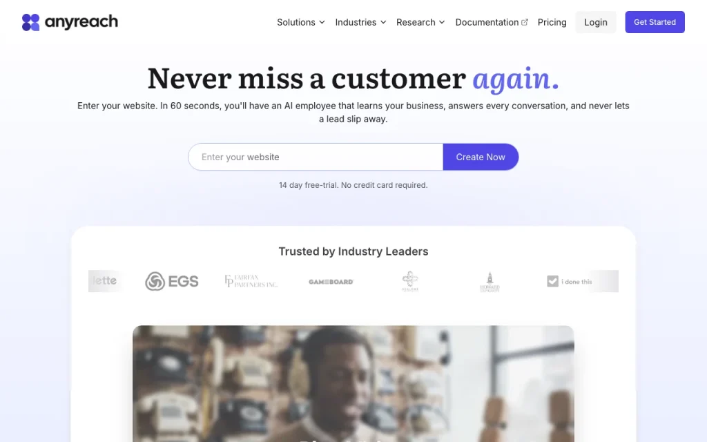 Anyreach homepage — screenshot of the productivity & writing AI tool, Oct 2, 2026