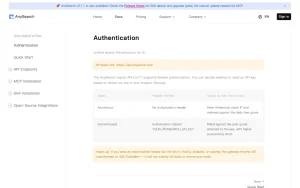 AnySearch documentation — screenshot of the research & search AI tool, 2026-10-02