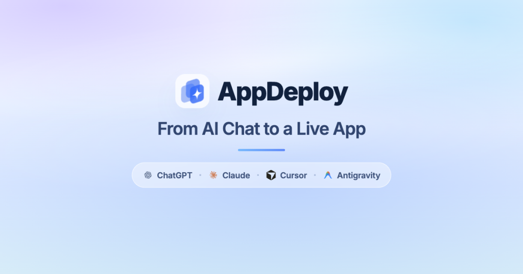 AppDeploy homepage screenshot, coding AI tool