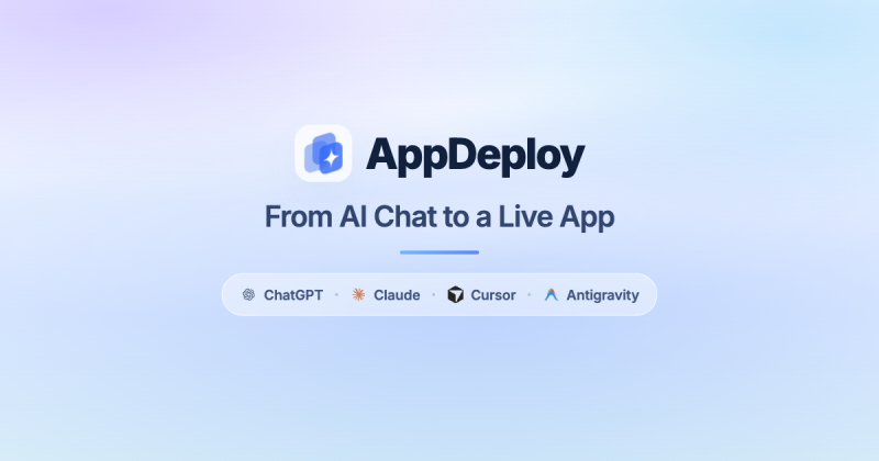 AppDeploy homepage screenshot, coding AI tool