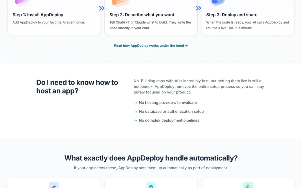 AppDeploy homepage — screenshot of the coding AI tool, Oct 1, 2026