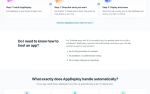 AppDeploy homepage page homepage screenshot, coding AI tool