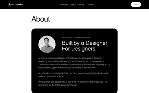ArchRender about page — screenshot of the image generation AI tool, 2026-10-02