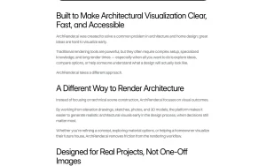 ArchRender about page — screenshot of the image generation AI tool, 2026-10-02