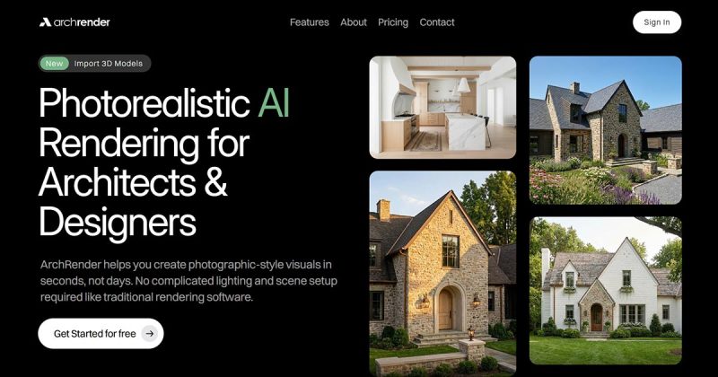 ArchRender homepage screenshot, image generation AI tool