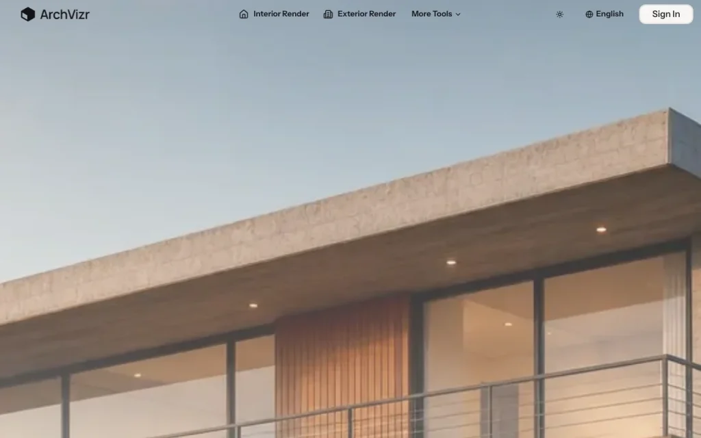 ArchVizr Startseite – Screenshot des KI-Tools bilderzeugung, Oct 1, 2026