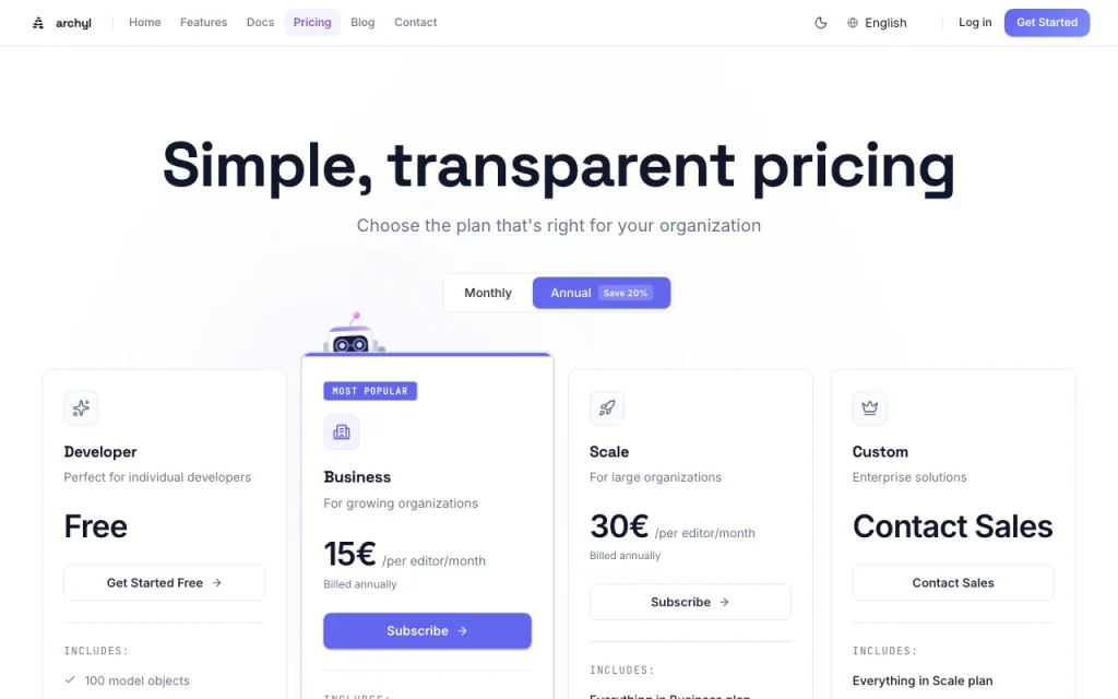 Archyl página de precios con planes y precios — captura de pantalla de la herramienta de IA programación, Oct 2, 2026