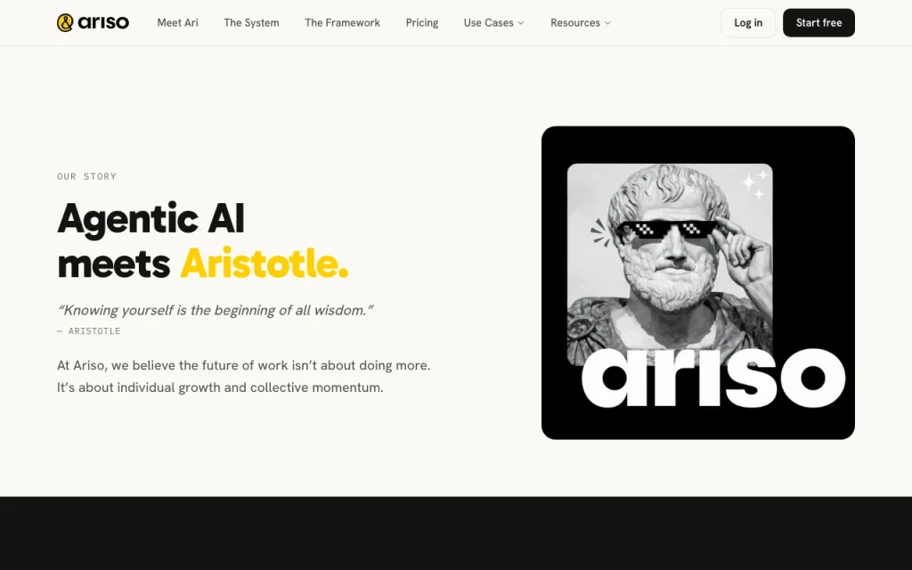 Ariso about page — screenshot of the productivity & writing AI tool, Oct 2, 2026