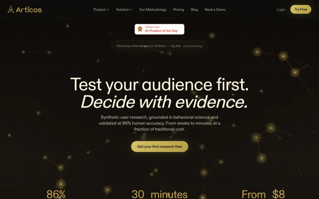 Articos homepage — screenshot of the research & search AI tool, Oct 2, 2026