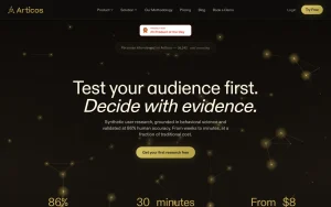 Articos homepage — screenshot of the research & search AI tool, 2026-10-02