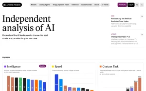 Artificial Analysis homepage — screenshot of the research & search AI tool, 2026-10-01