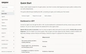 Asqav docs page homepage screenshot, productivity & writing AI tool