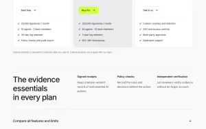 Asqav pricing page homepage screenshot, productivity & writing AI tool
