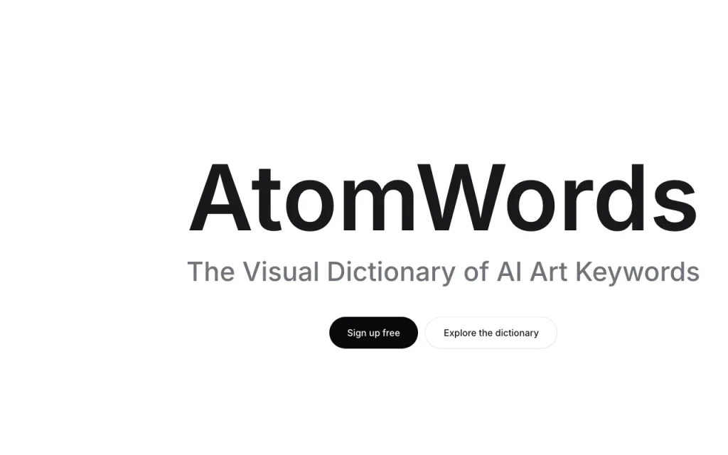 AtomWords homepage — screenshot of the image generation AI tool, Oct 1, 2026