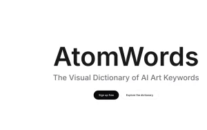 AtomWords homepage — screenshot of the image generation AI tool, 2026-10-01