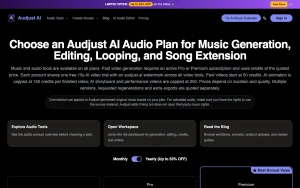 Audjust AI pricing page with plans and prices — screenshot of the audio & voice AI tool, 2026-10-01
