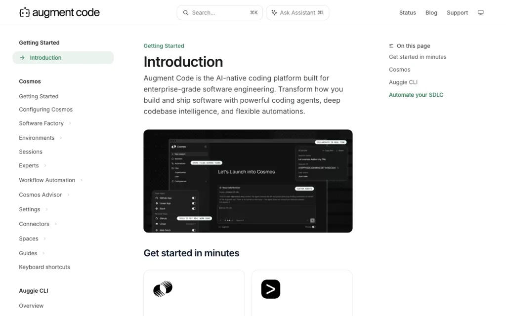 Augment Code documentation — screenshot of the coding AI tool, Oct 1, 2026