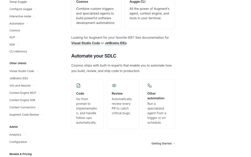 Augment Code documentation — screenshot of the coding AI tool, Oct 1, 2026