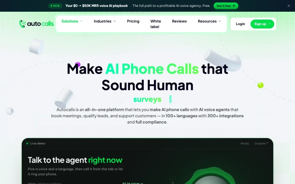 Autocalls homepage — screenshot of the productivity & writing AI tool, Oct 2, 2026