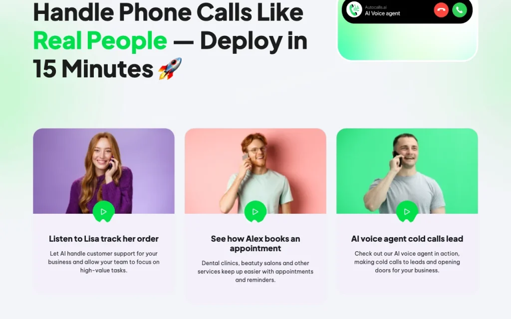 Autocalls homepage — screenshot of the productivity & writing AI tool, Oct 2, 2026