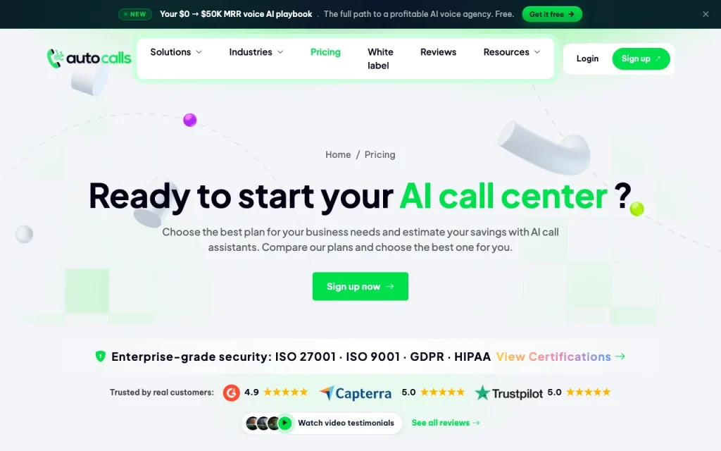 Autocalls pricing page with plans and prices — screenshot of the productivity & writing AI tool, Oct 2, 2026