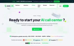 Autocalls pricing page with plans and prices — screenshot of the productivity & writing AI tool, 2026-10-02