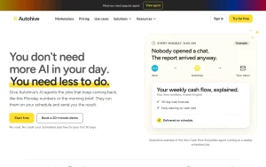 Autohive homepage — screenshot of the productivity & writing AI tool, 2026-10-02