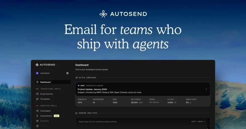 AutoSend homepage screenshot, productivity & writing AI tool