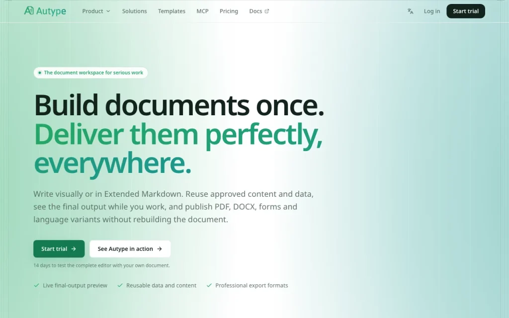 Autype homepage — screenshot of the productivity & writing AI tool, Oct 1, 2026