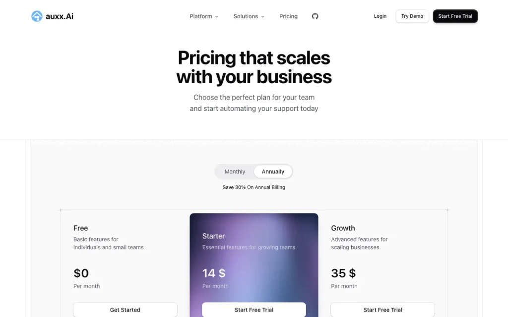auxx.Ai pricing page with plans and prices — screenshot of the productivity & writing AI tool, Oct 1, 2026